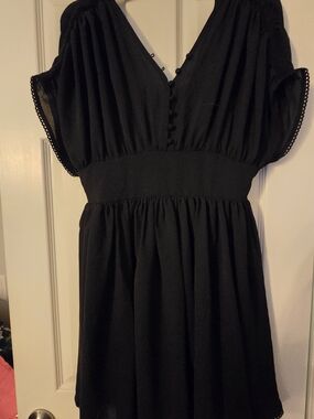 Elegant Black V-Neck Short Dress with Button Front Romper